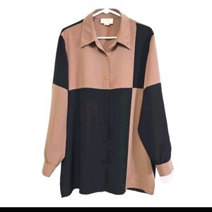 DA-RUE of California Women’s Brown Black Color Block Longsleeve Buttondown Sz 16
